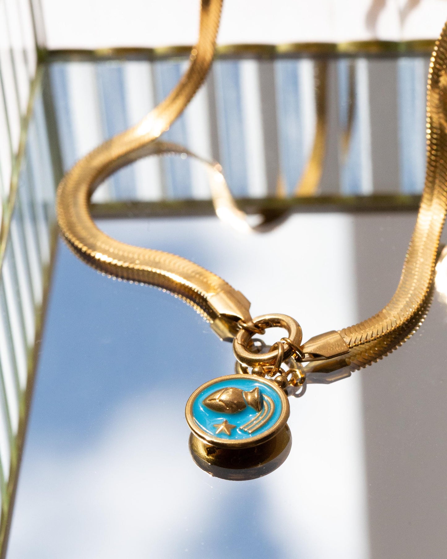 Choose Your Zodiac Necklace on Herringbone Chain