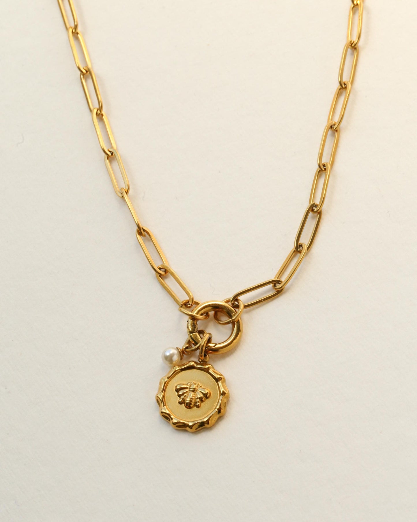 Bee Medallion Necklace with Pearl