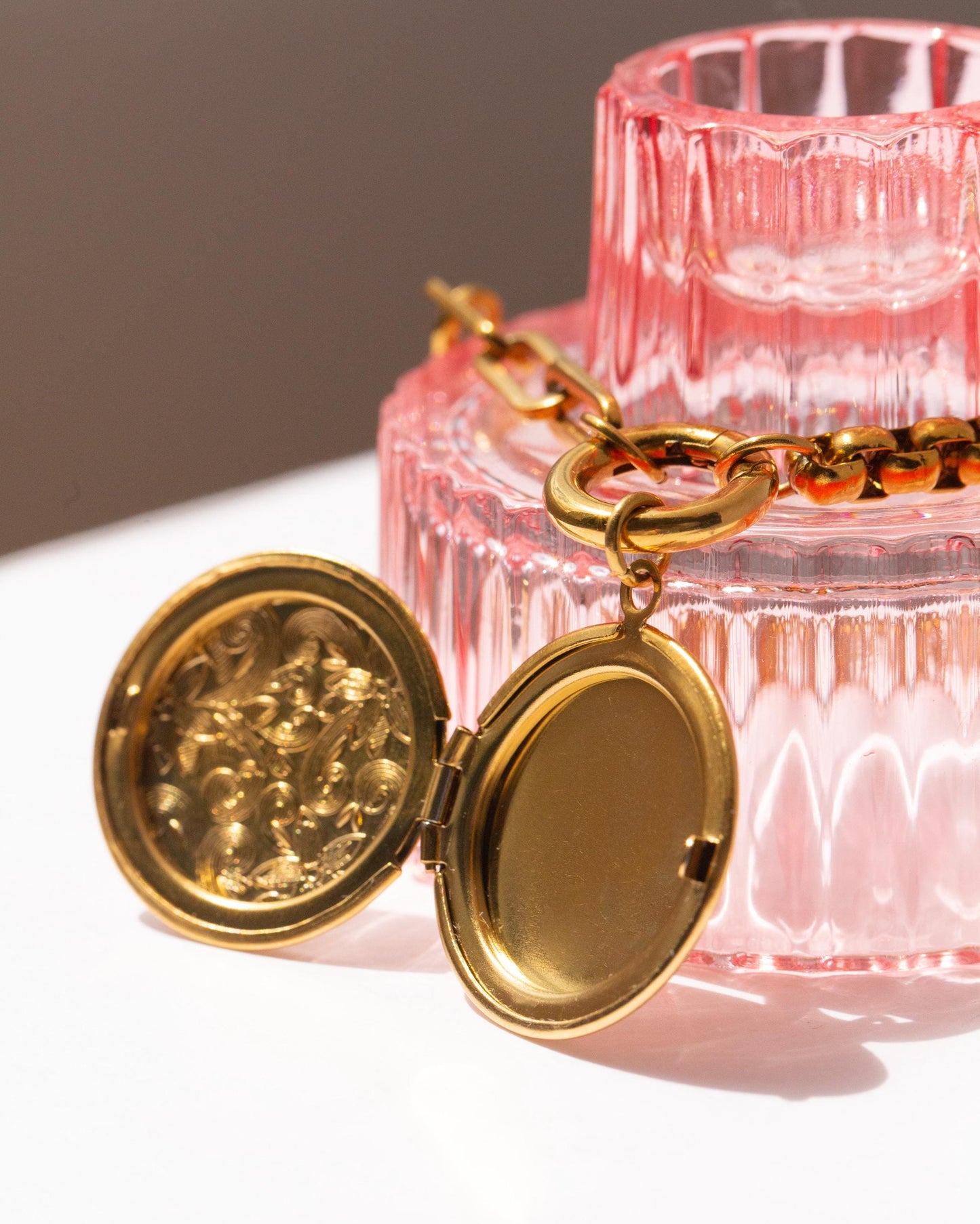 Two Chain Floral Etched Locket Necklace
