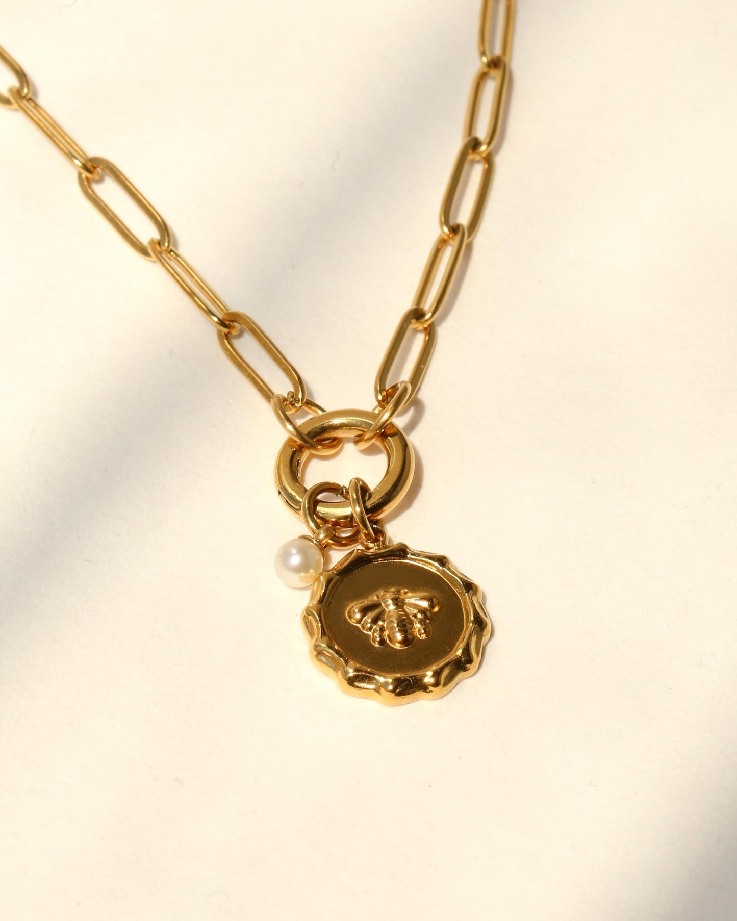 Bee Medallion Necklace with Pearl