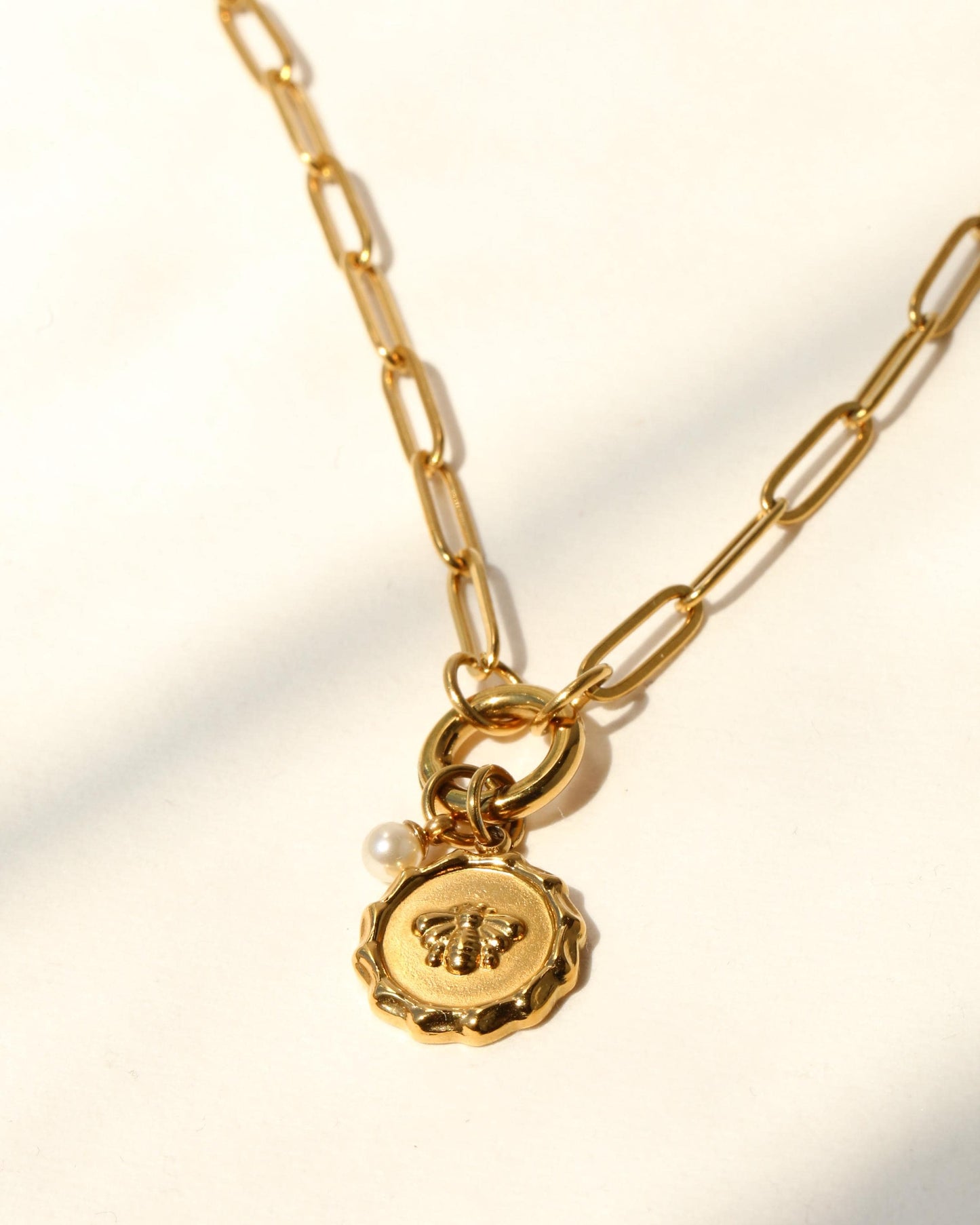 Bee Medallion Necklace with Pearl