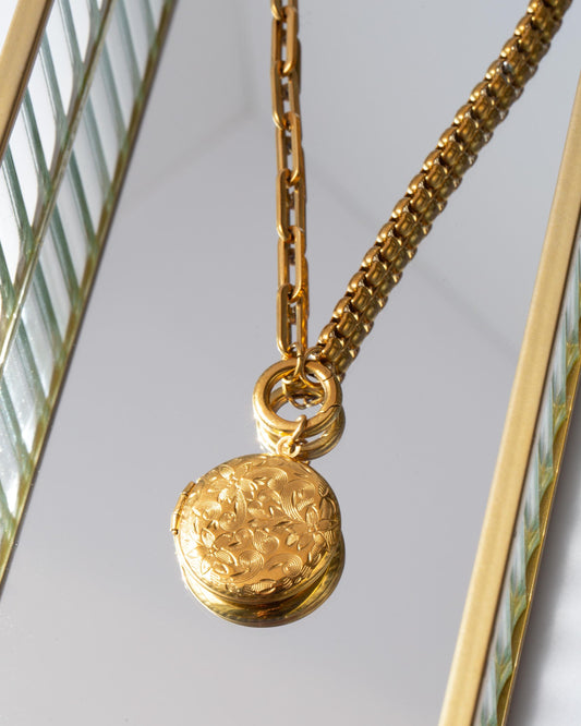 Two Chain Floral Etched Locket Necklace
