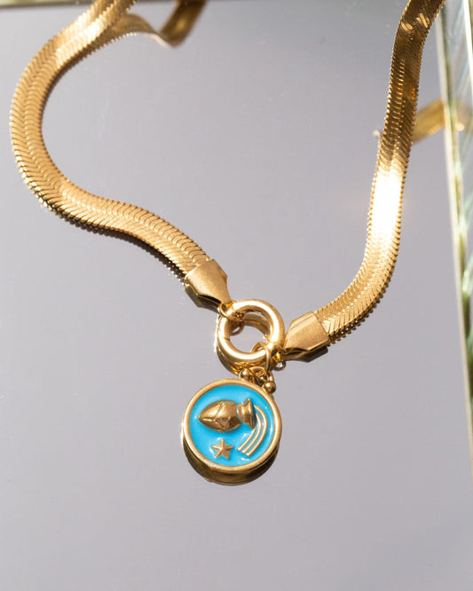 Choose Your Zodiac Necklace on Herringbone Chain