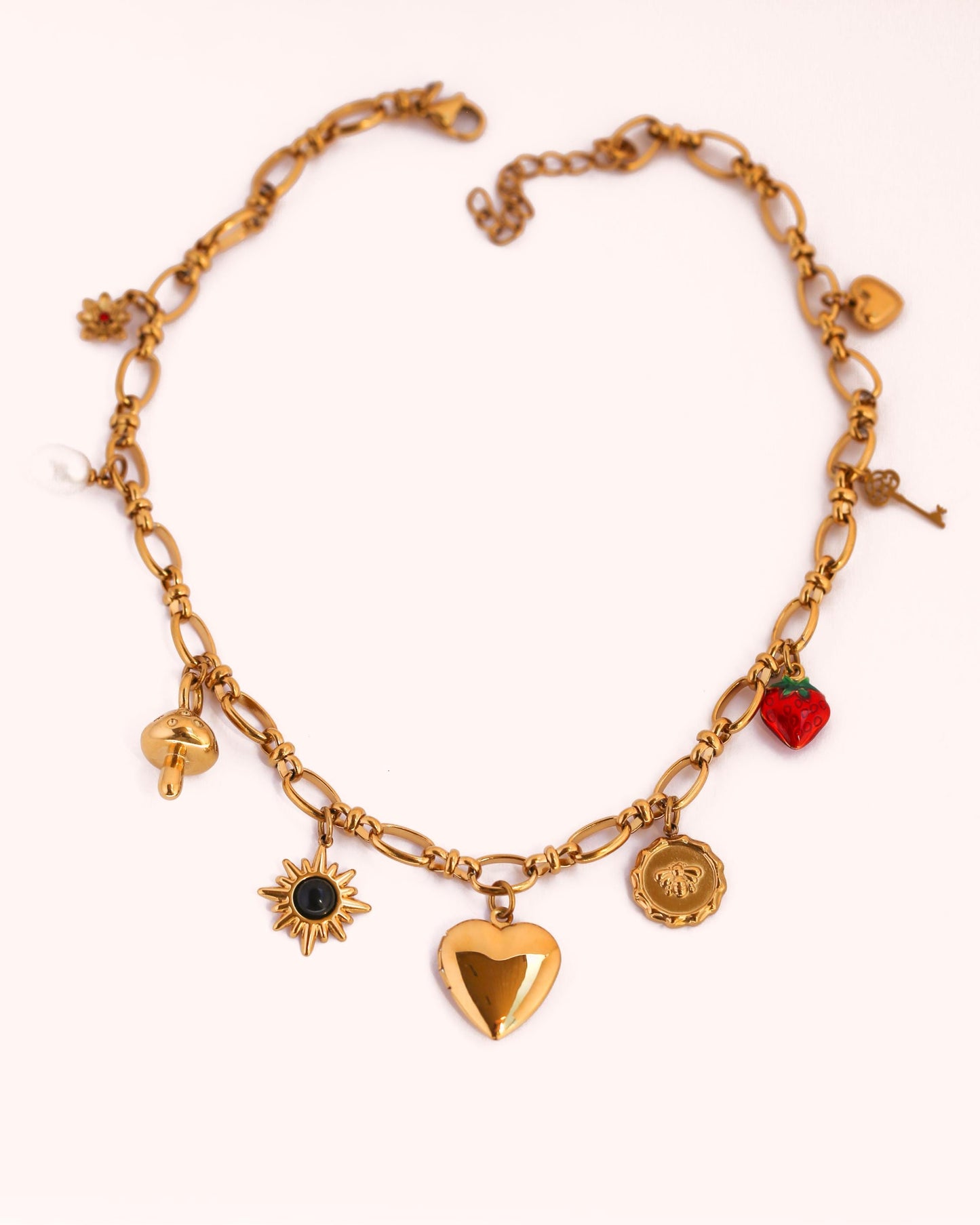 Nine Charm Heart Locket Necklace