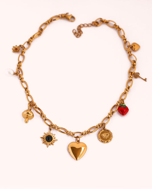 Nine Charm Heart Locket Necklace