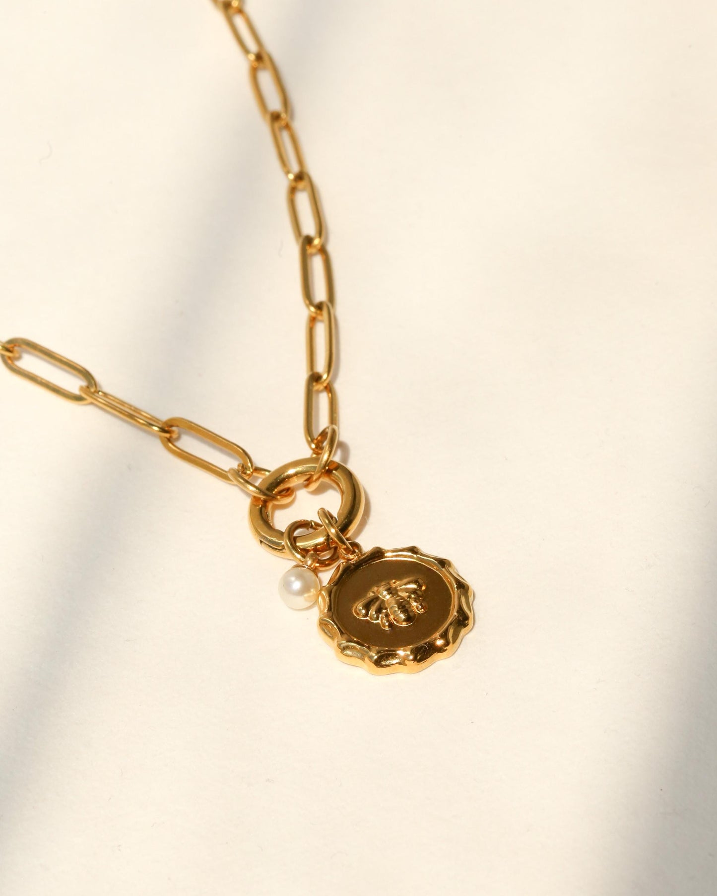 Bee Medallion Necklace with Pearl