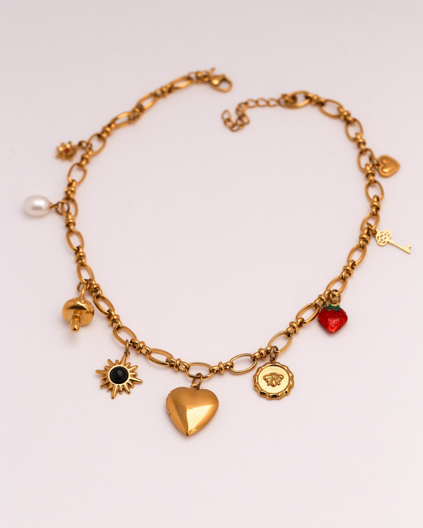 Nine Charm Heart Locket Necklace