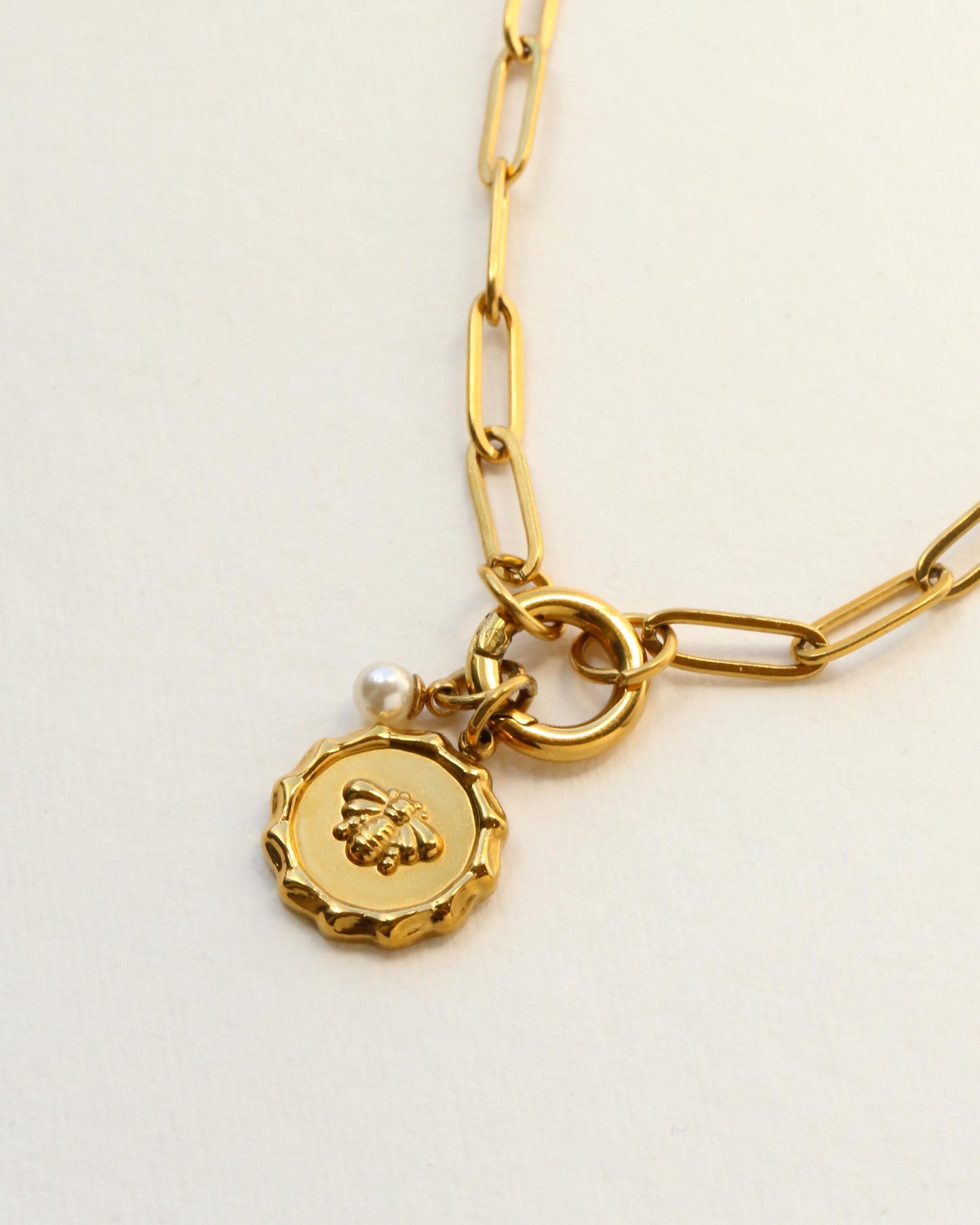 Bee Medallion Necklace with Pearl