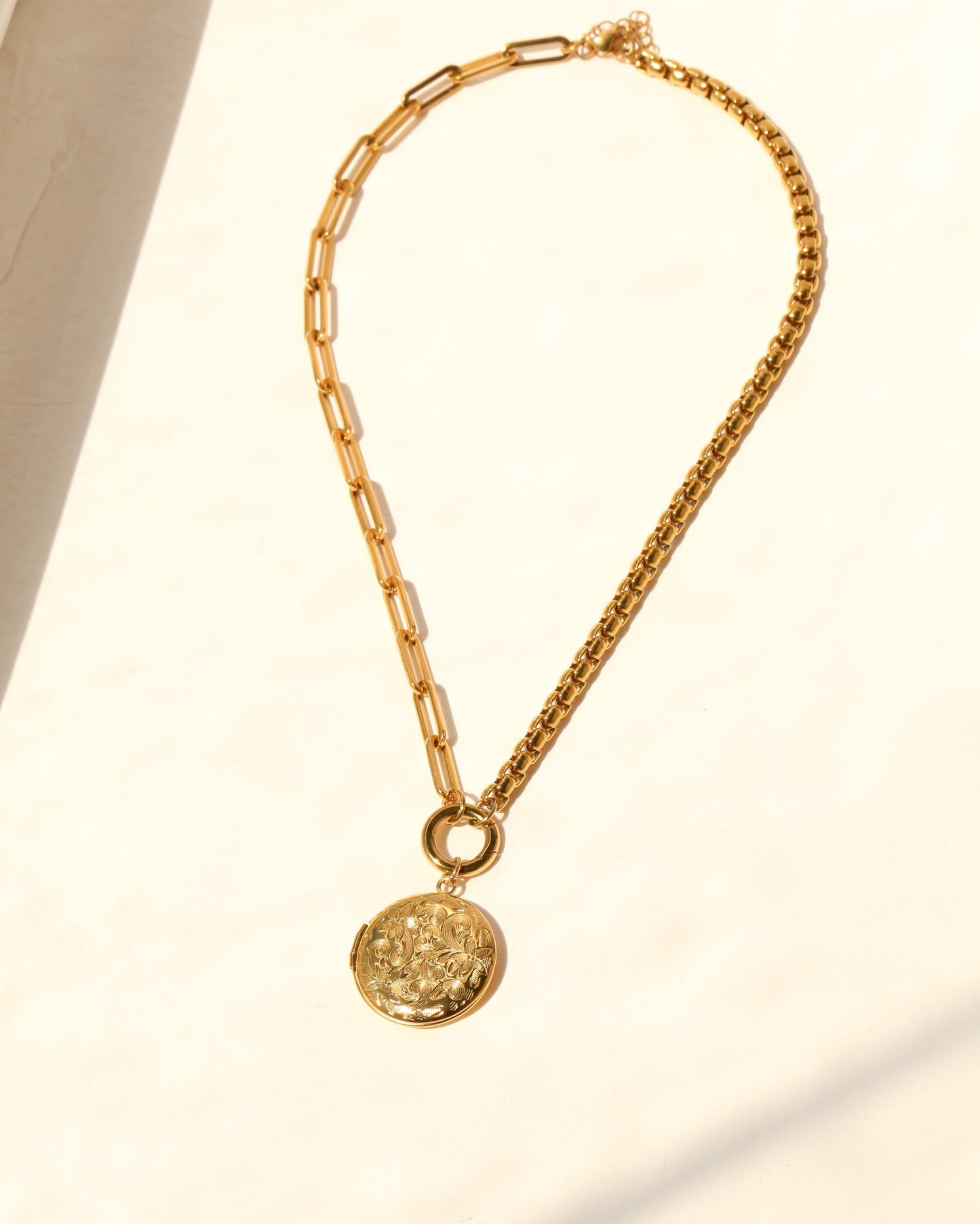 Two Chain Floral Etched Locket Necklace