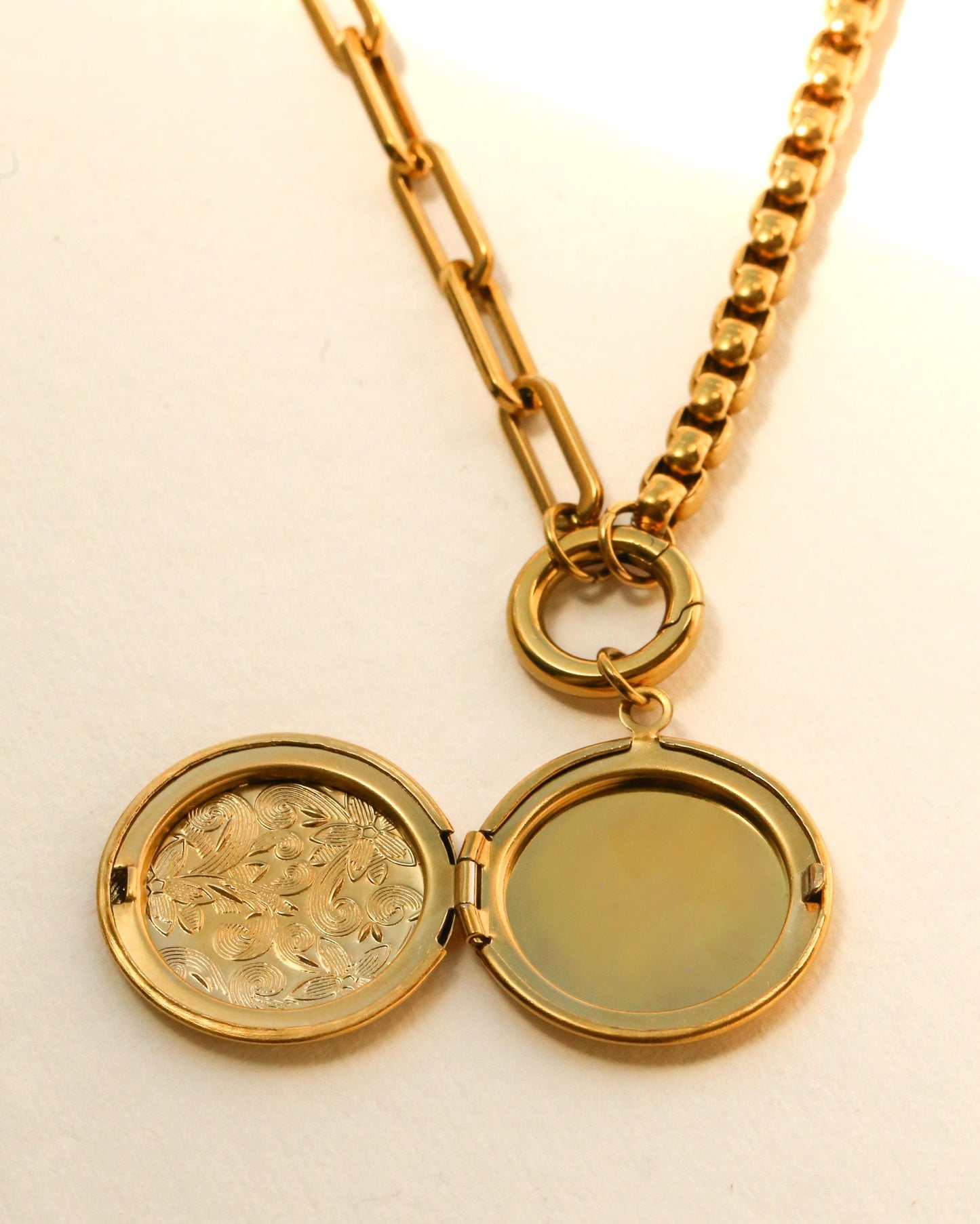 Two Chain Floral Etched Locket Necklace