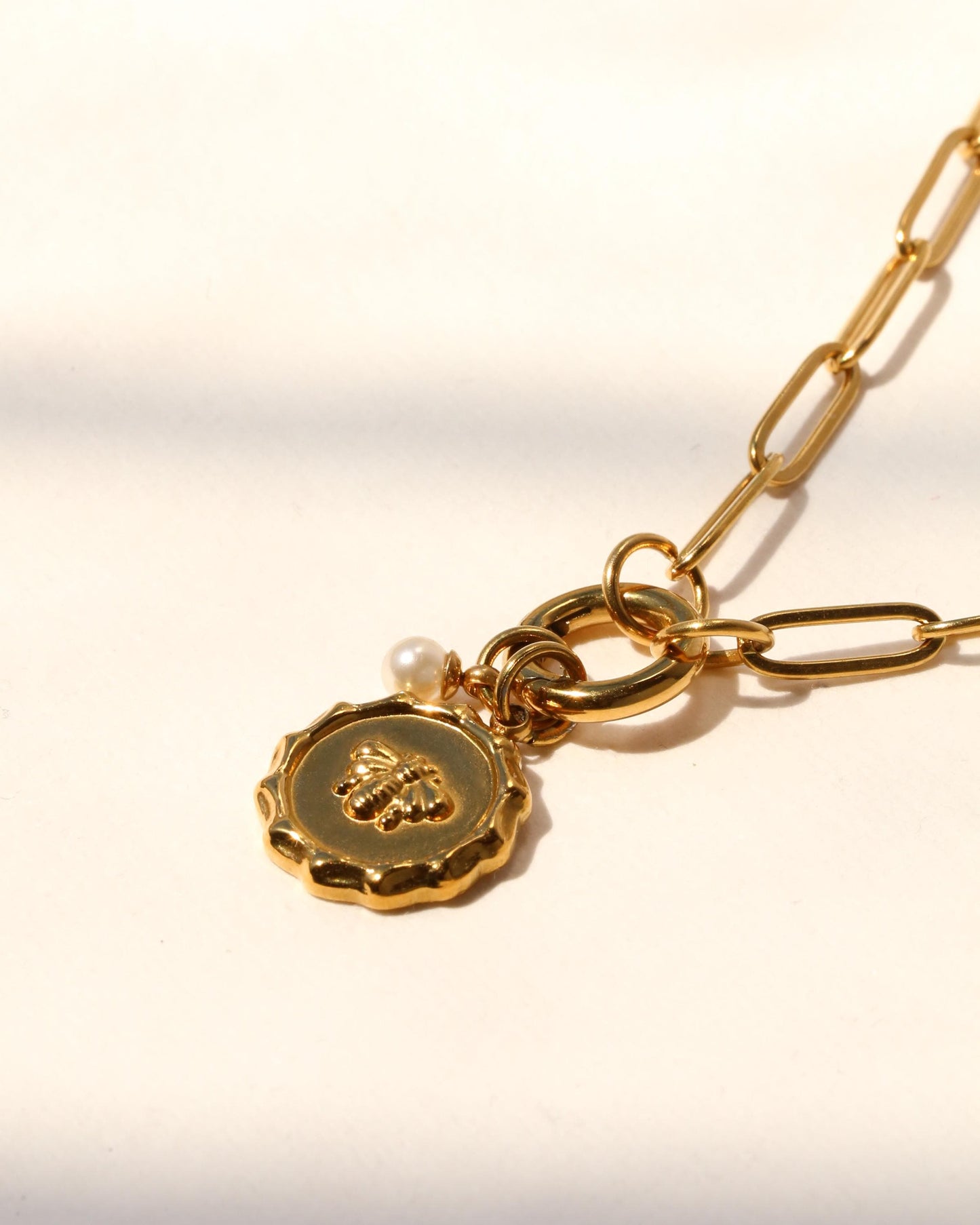 Bee Medallion Necklace with Pearl