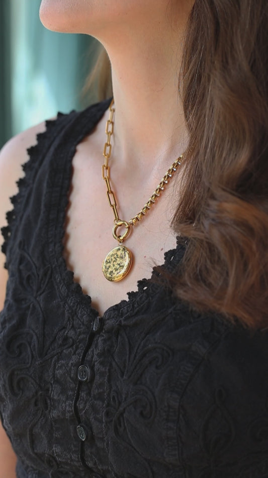 Two Chain Floral Etched Locket Necklace